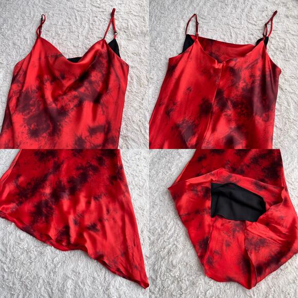 Arden B 100%‎ silk satin dress asymmetrical tie dye red midi maxi vintage Y2K M - Picture 9 of 13